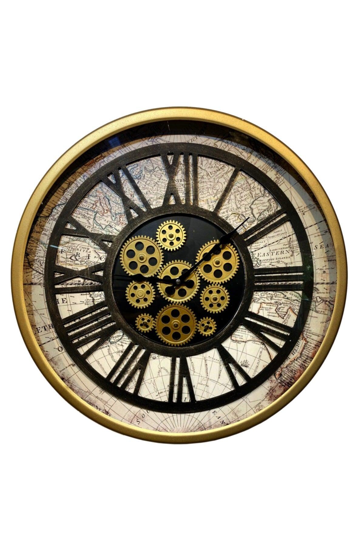 Rustic Wall Clock with Metal Oven Painted Glass and Active Wheel - Swordslife