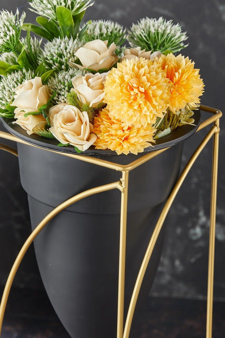 Metal Black Decorative Footed Flower Pot,2 Pcs Gold Footed Flowerpot,decorative Flowerpot,vase - Swordslife