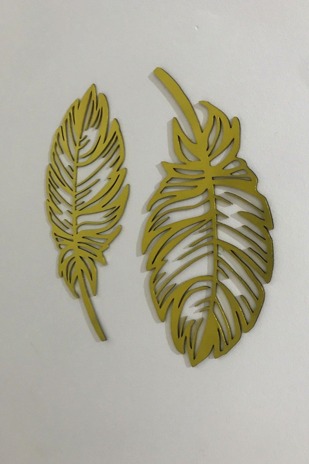 Metallic Gold Decorative Double Leaf Set Laser Cut Wooden Wall Decoration Product - Swordslife