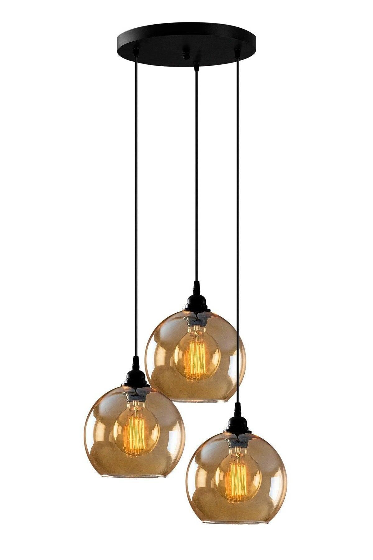 Micro Special Design Decorative Sport Modern Honey Color Glass 3 Pcs Black Pendant Chandelier - Swordslife