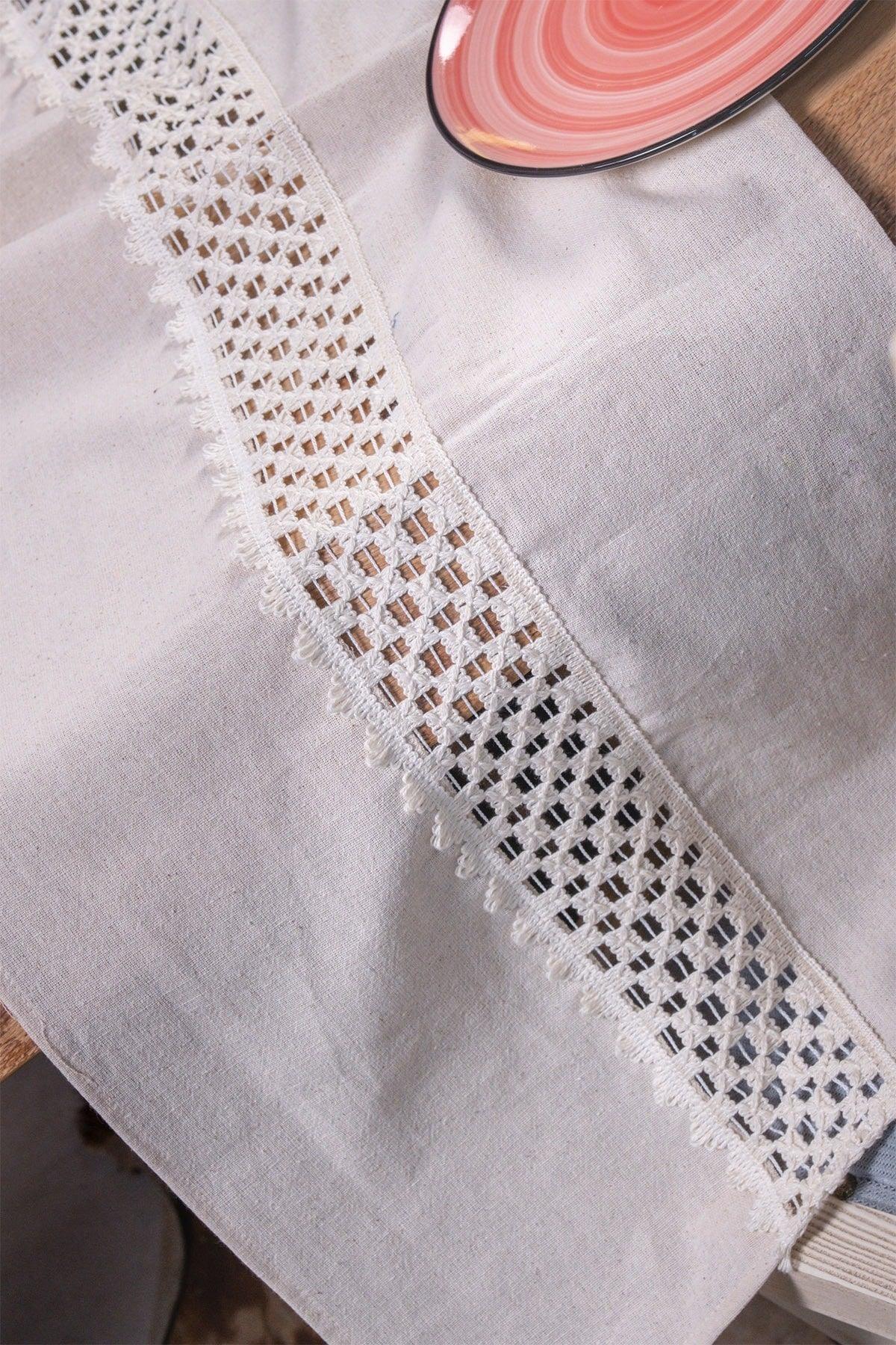 Cream 42x150 Cm Linen Runner Table Cloth with Lace in the Middle - Swordslife