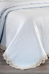 Mihrimah Lace Double 100% Cotton Bedspread ( Pique ) Set Blue - Swordslife