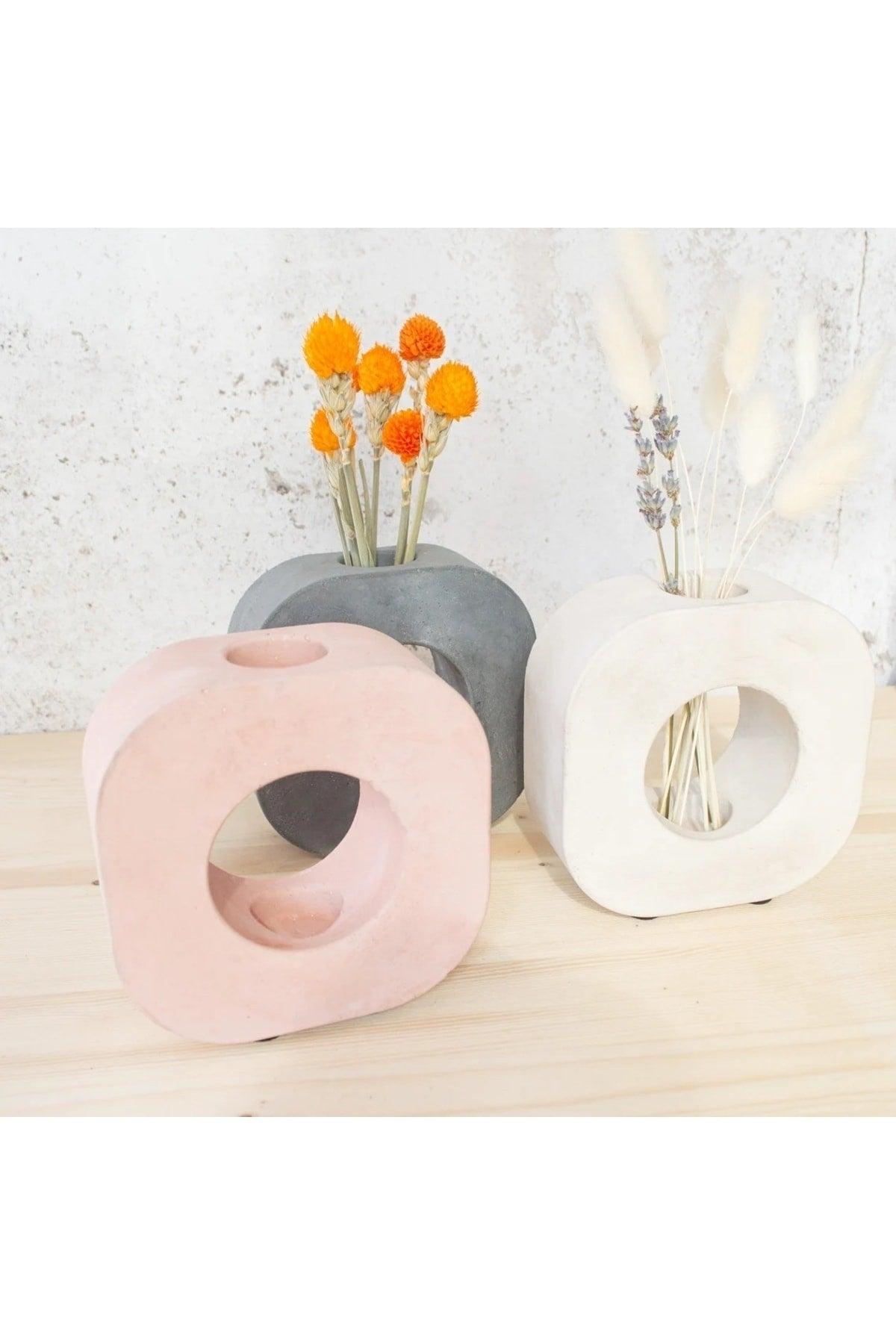 Minimalist Round Concrete Vase - Handmade Concrete Vase - Vase For Dry Flowers - Swordslife