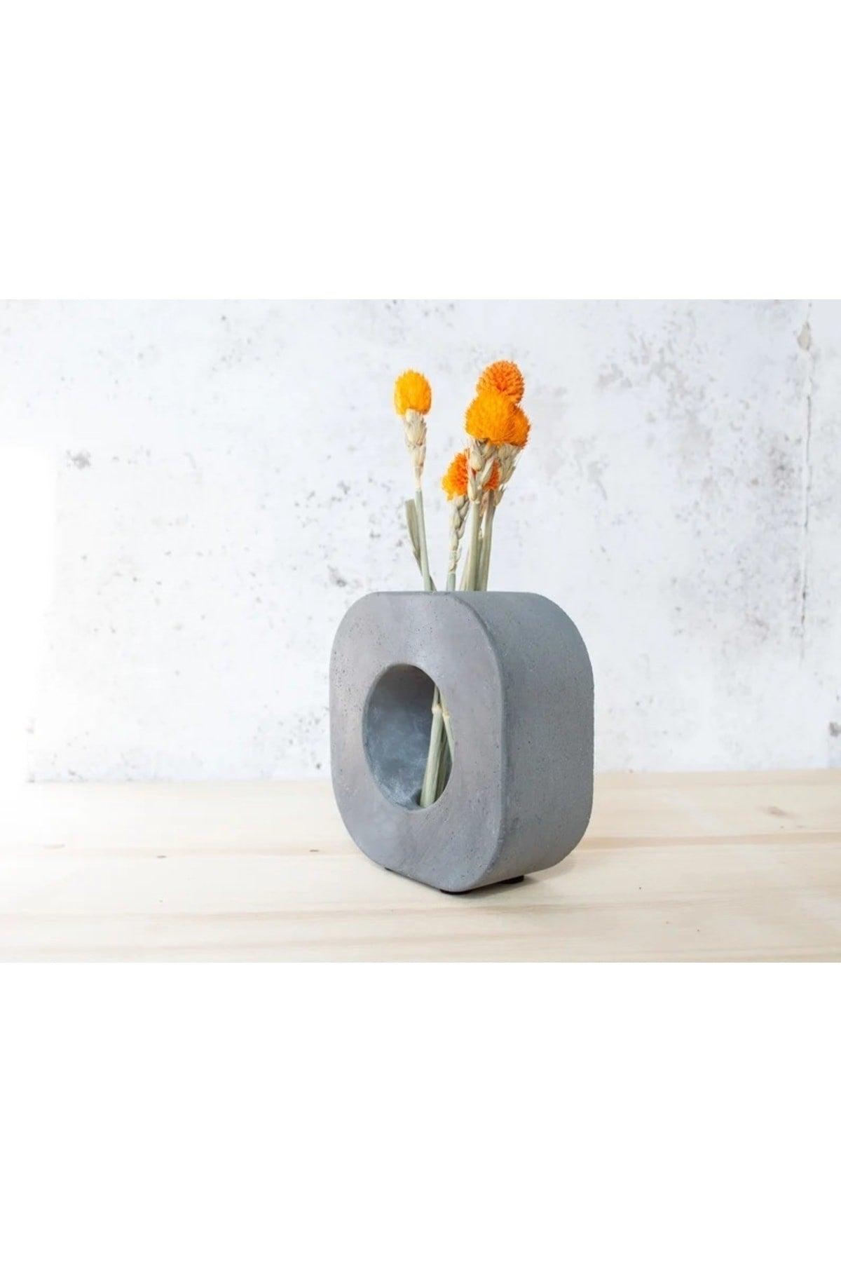 Minimalist Round Concrete Vase - Handmade Concrete Vase - Vase For Dry Flowers - Swordslife