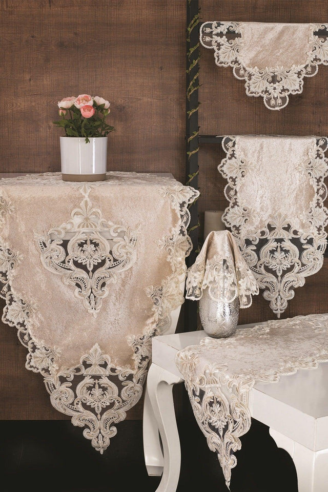 Miray Velvet Living Room Set 5 Pieces - Cappucino