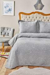 Mirela Double Sided Combed Combed Gray Double Bedspread Set - Swordslife