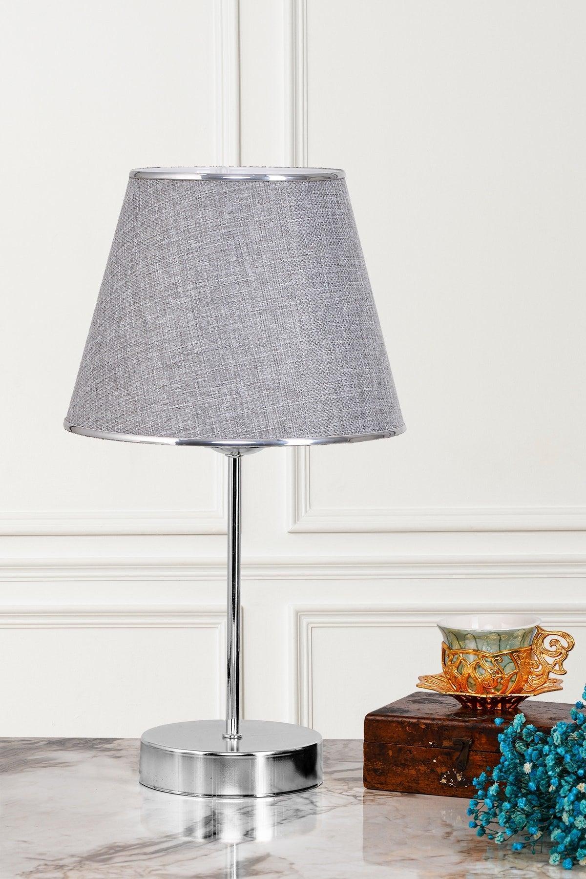 Mirza 2 Pcs Metal Leg Chrome Lampshade Table Lamp Gray - Swordslife