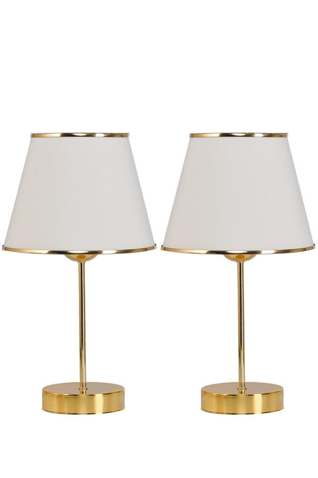 Mirza 2 Pcs Metal Leg Gold Lampshade Table Lamp Cream - Swordslife