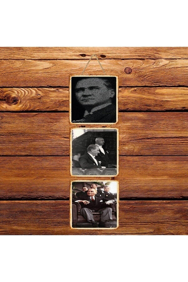 M.Kemal Ataturk Triple Retro Wooden Poster - Swordslife