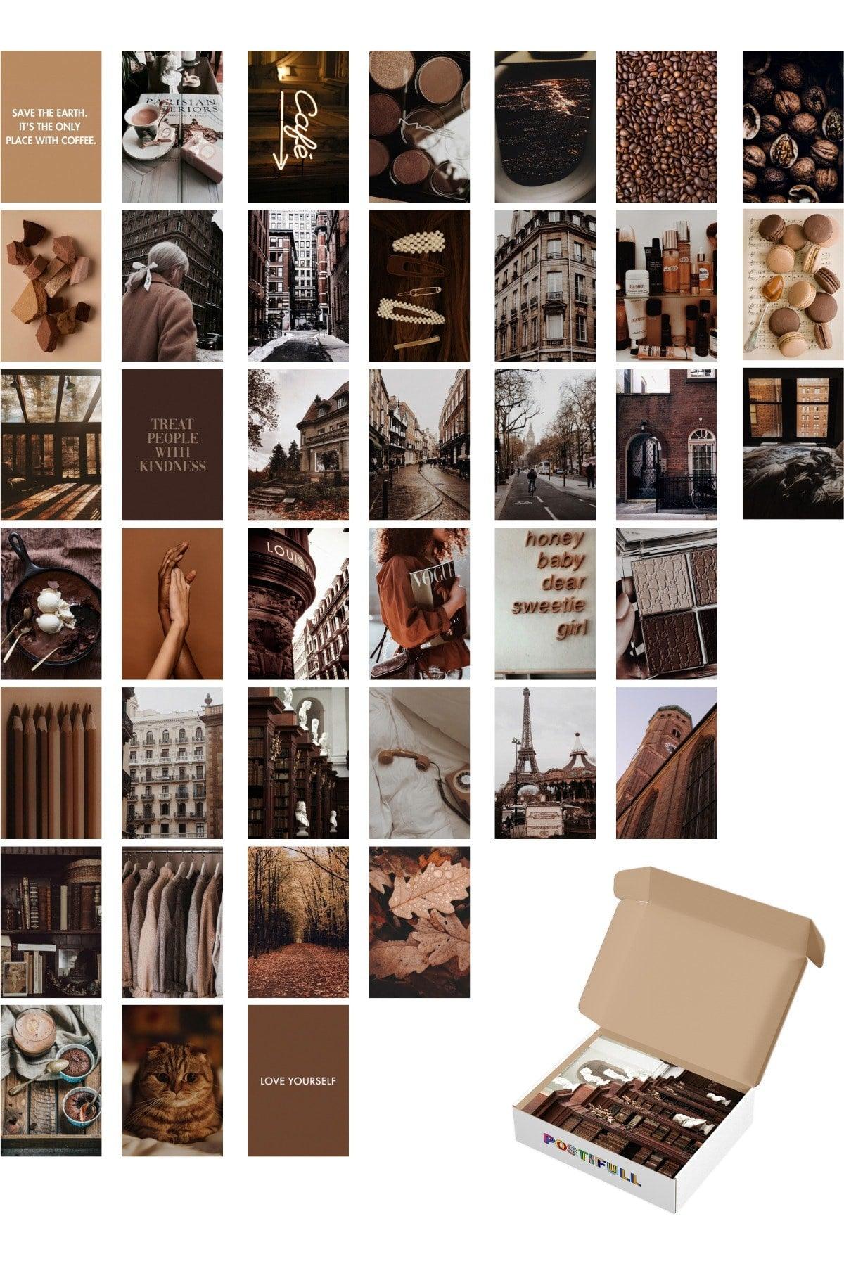 Mocha Wall Poster Collage Set - 40 Pieces - Adhesive Back - Coffee Themed Poster Set - 10cm*15cm - Swordslife