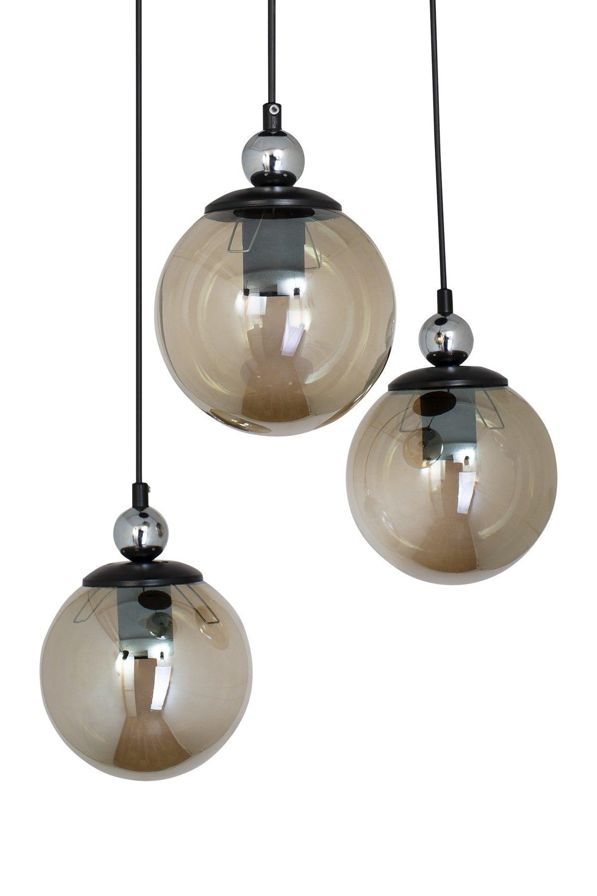 Modern Triple Alvina Round Smoked Glass Pendant Lamp Chandelier - Swordslife