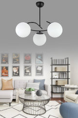 Modern Acacia Black 3 Piece White Glass Chandelier - Swordslife