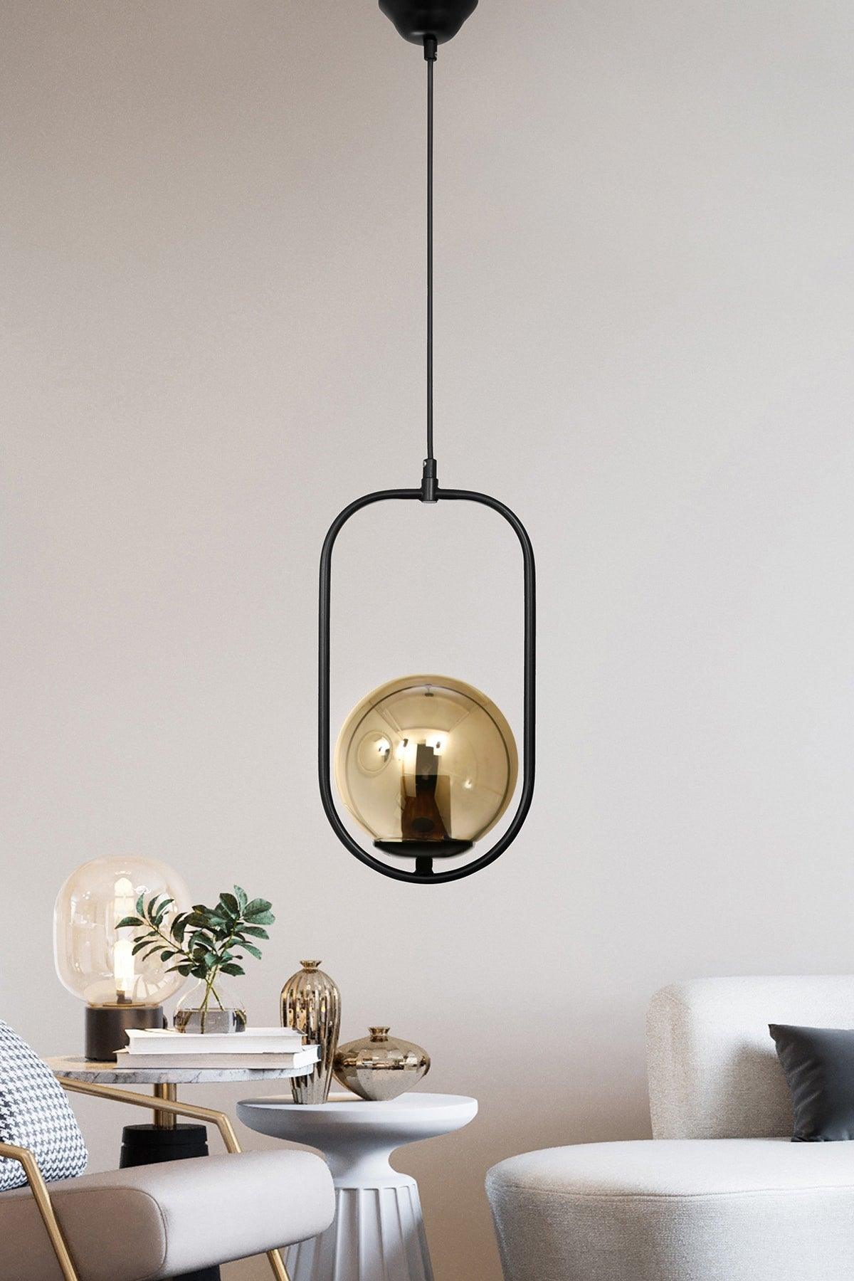 Modern Alure Single Honey Glass Black Chandelier - Swordslife