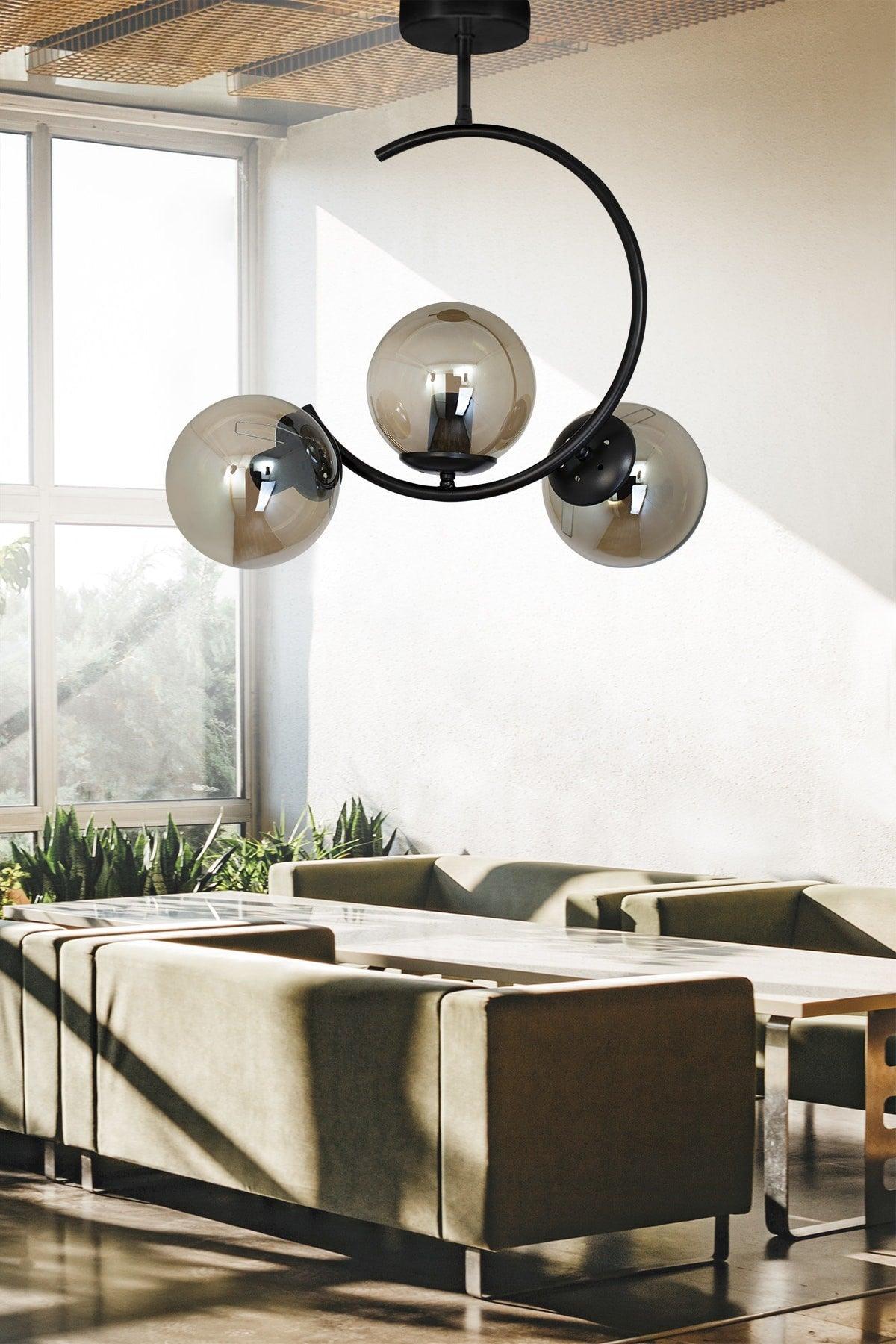 Modern Crescent Black 3 Piece Plafonyer Smoked Glass Chandelier - Swordslife