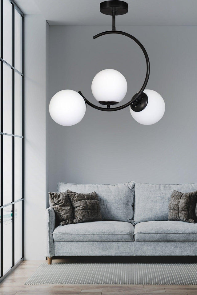 Modern Crescent Black 3 Plafonyer White Glass Chandelier - Swordslife