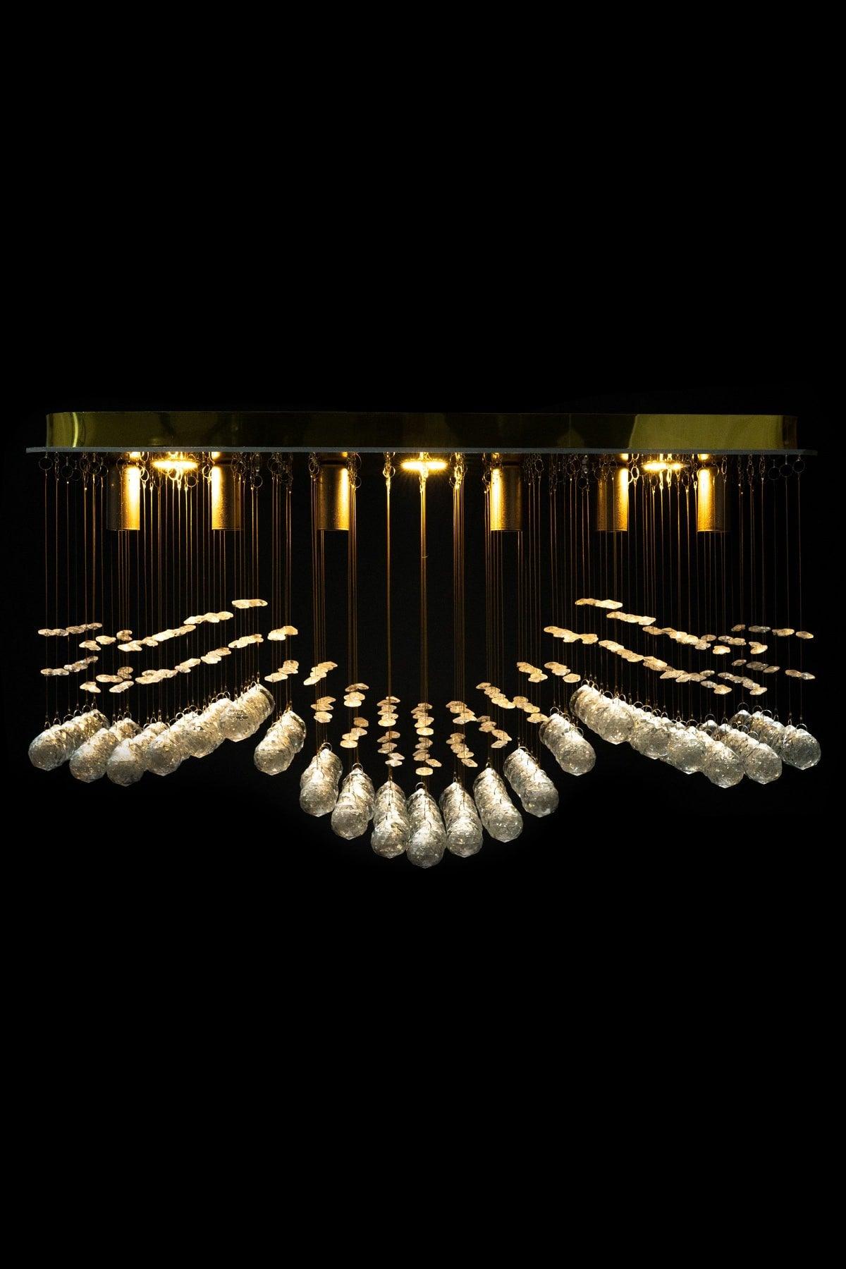 Modern Design 70*20 Cm / 6 Sockets Lux Model Crystal Stone Lined Chandelier - Swordslife