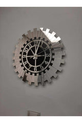 Modern Silver Sun Wall Clock Decorative Turkish Numeral Mdf Mirrored Plexi 40x40 Cm - Swordslife