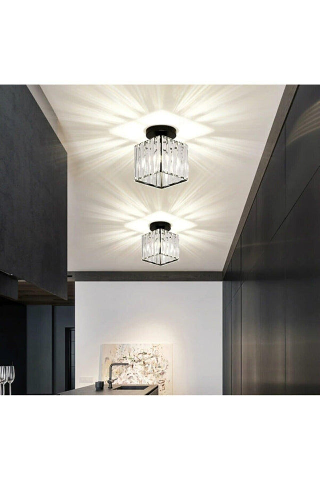 Modern Luxury Plafonier Ceiling Chandelier Hall Hall Black Square Crystal Stone Chandelier - Swordslife