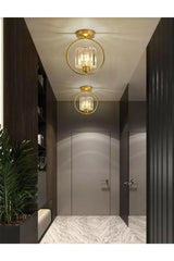 Modern Luxury Plafonier Ceiling Chandelier Hall Hallway Yellow Crescent Crystal Stone Chandelier - Swordslife