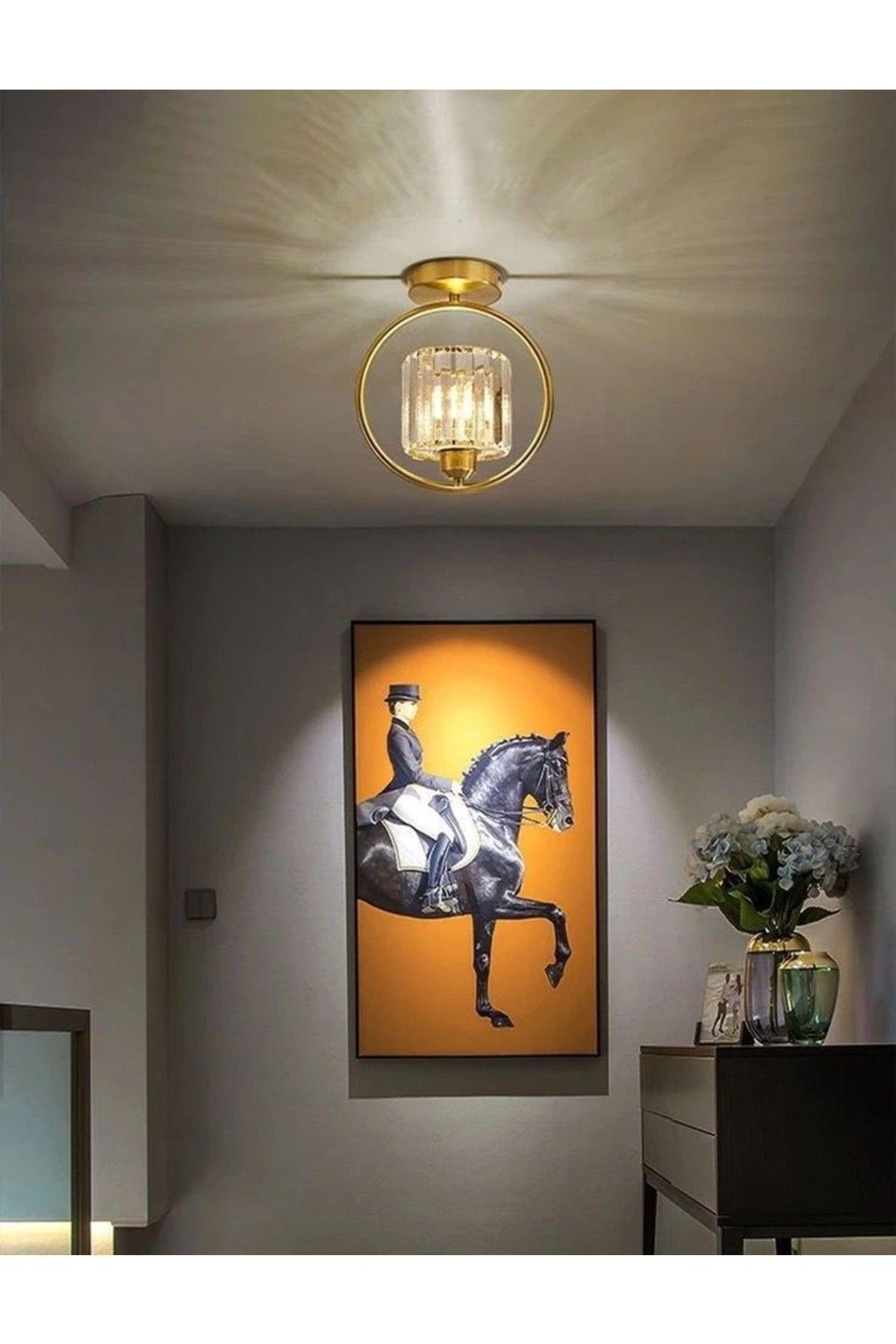 Modern Luxury Plafonier Ceiling Chandelier Hall Hallway Yellow Crescent Crystal Stone Chandelier - Swordslife