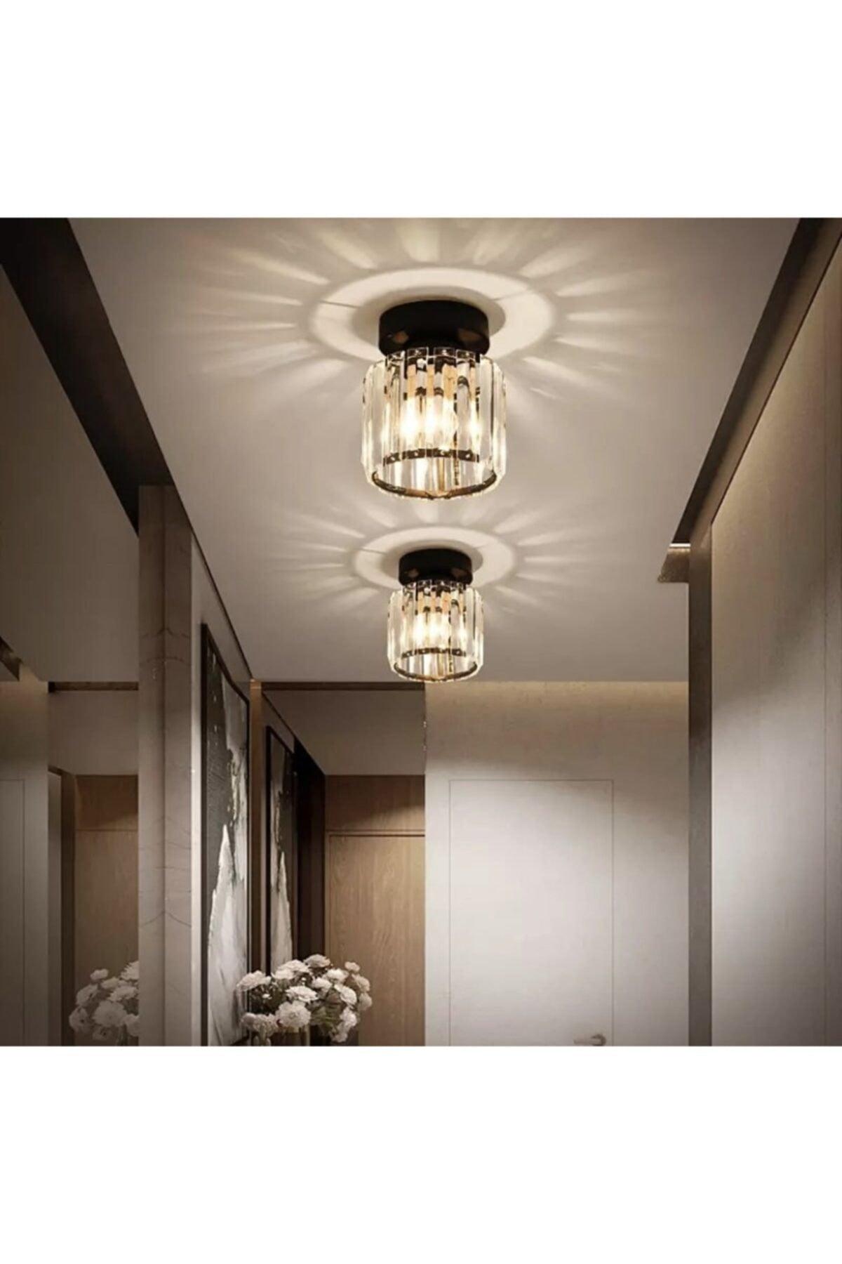 Modern Luxury Plafonier Ceiling Crystal Stone Chandelier Hallway Chandelier Black - Swordslife