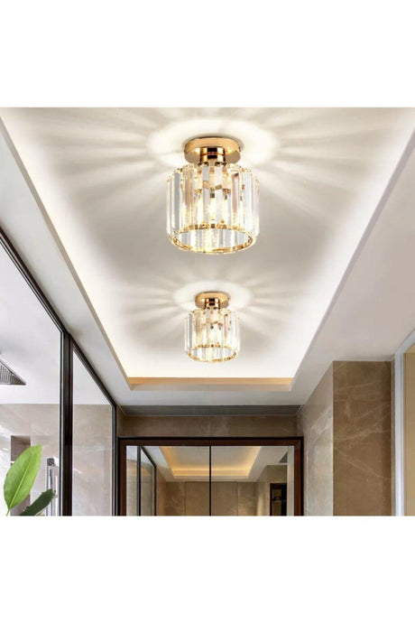 Modern Luxury Plafonyer Crystal Stone Chandelier Gold Yellow Hall Hallway Chandelier - Swordslife