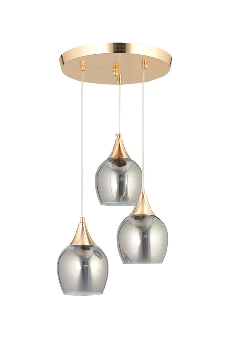 Sante 3 Piece Gold Smoked Glass Modern Pendant Lamp