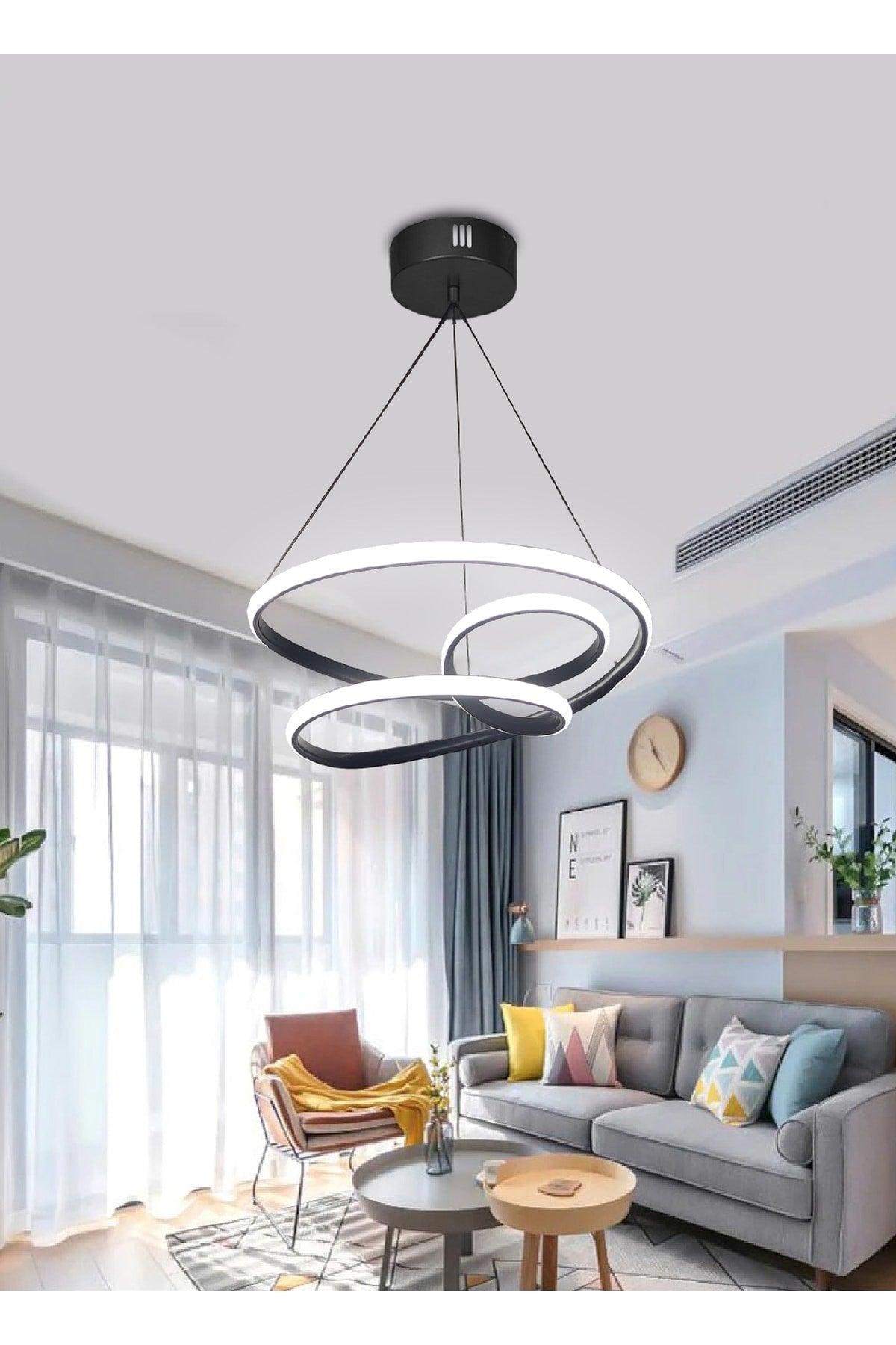 Modern Pendant Lamp Saturn Led Chandelier Black Case White Light - Swordslife