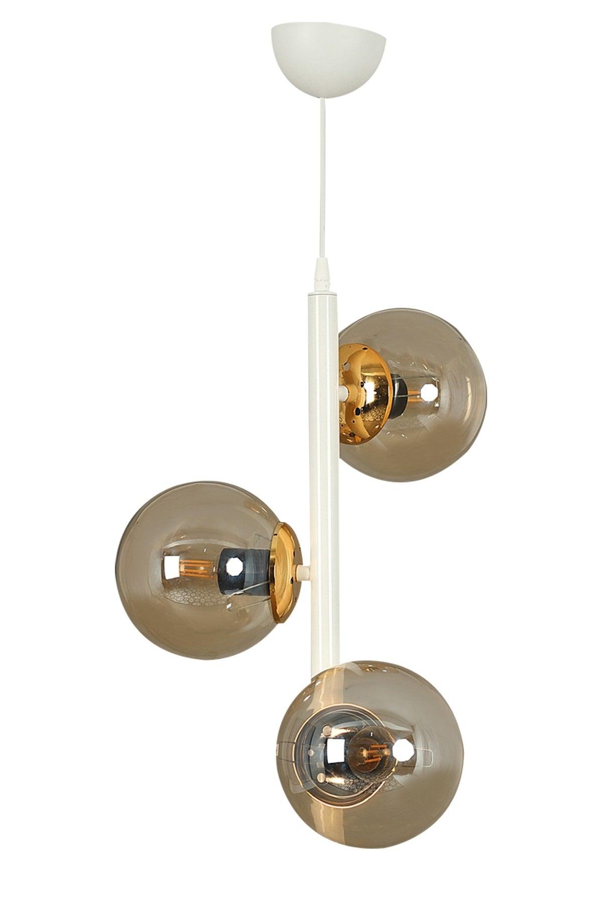 Modern White Triple Honey Globe Glass Chandelier - Swordslife