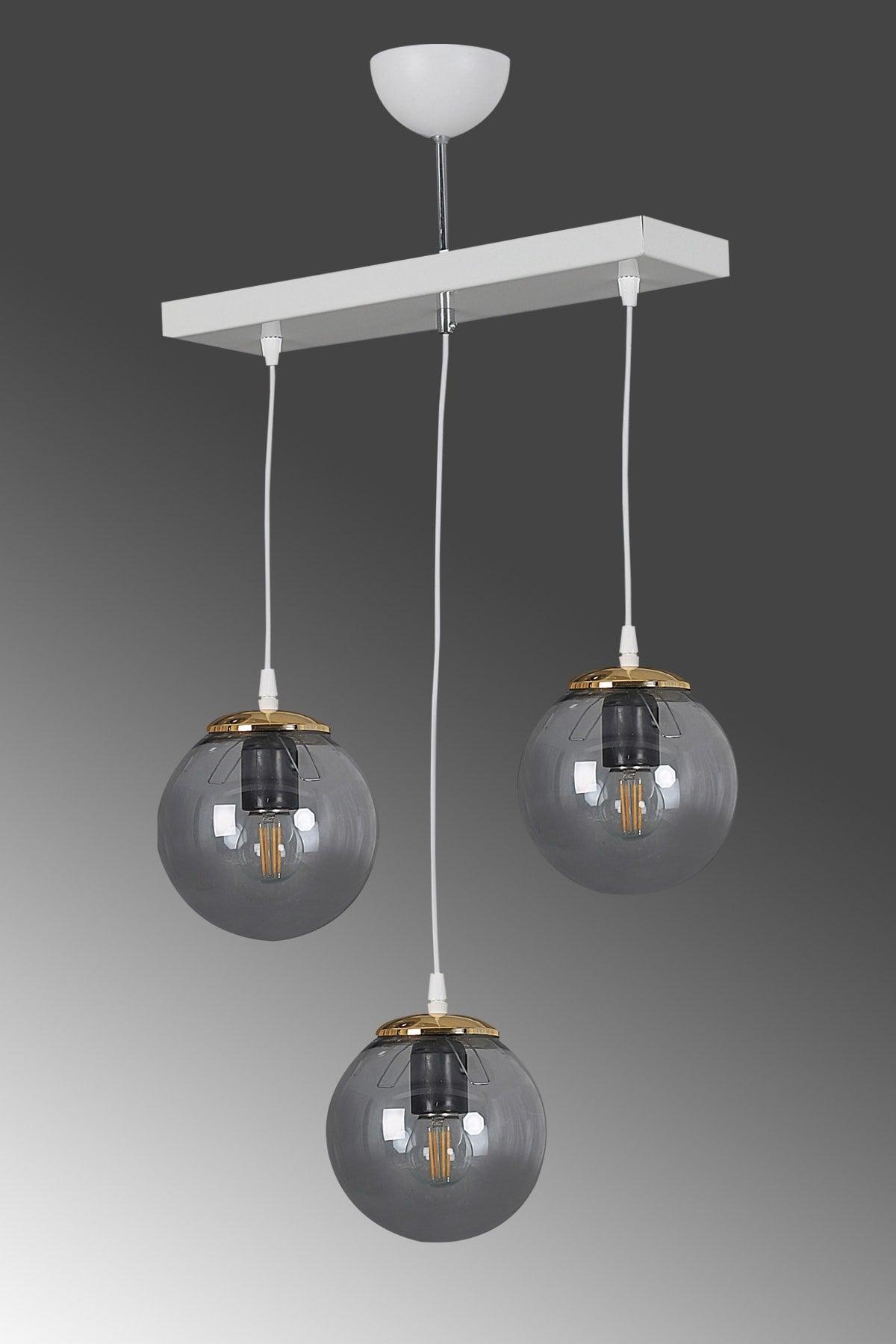 Modern White 3 Row Suspended Pendant Smoked Globe