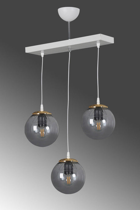 Modern White 3 Row Suspended Pendant Smoked Globe