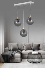 Modern White 3 Row Suspended Pendant Smoked Globe