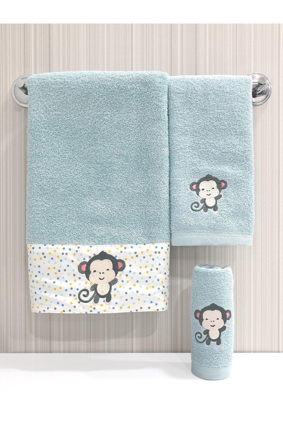 Monkey Pattern Embroidered 2-Piece Baby Towel Set 40x60 / 50x90 Cm - Swordslife