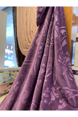 Purple Velvet Self-Patterned Oversized Blanket - Swordslife