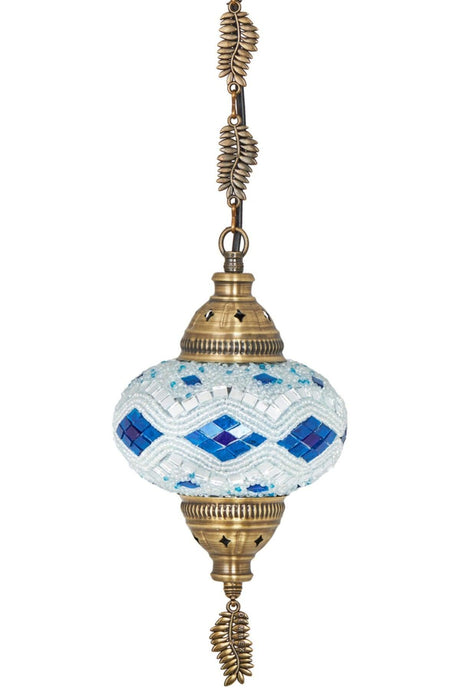 Mosaic Lamp Ottoman Authentic Colored Glass Handmade Boho Pendant Lamp, Blue White - Swordslife