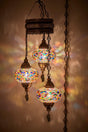 Mosaic Lamp Ottoman Authentic Colored Glass Handmade Boho Pendant Lamp Chandelier, 3 Large Glass, 95cm - Swordslife