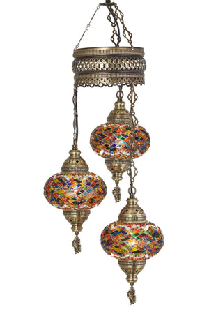 Mosaic Lamp Ottoman Authentic Colored Glass Handmade Boho Pendant Lamp Chandelier, 3 Large Glass, 95cm - Swordslife