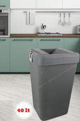 Motek Black 40 Lt Waste Bin with Sensitive Lid Trash Bin Practical Lid Egohome trashcanblack - Swordslife