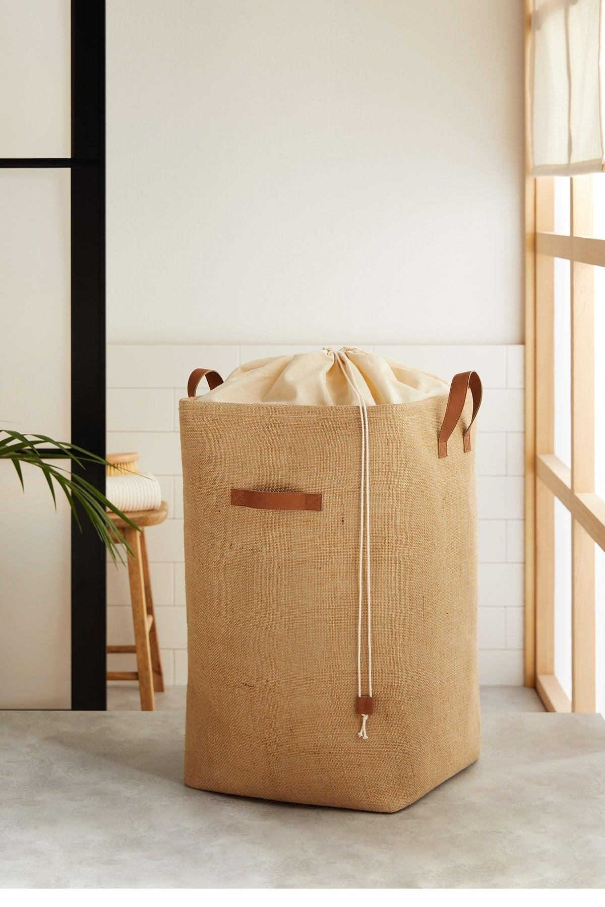 Drawstring Jute Laundry Basket // 36x36x57 - Swordslife