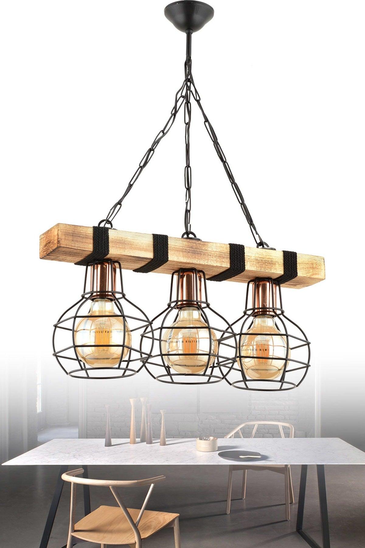 Mudulight Bois 3 Pcs Wood-metal Pendant Lamp Avzl-47 - Swordslife