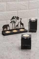 Candle Holder Safari Wrought Iron Pattern Decorative Lux 3-Set Cube Metal Candle Holder, Tealight Candles Included. - Swordslife