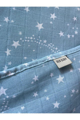 Muslin Baby Swaddle & Bathrobe Oeko-tex Certified 75x75cm Light Blue Star Pattern 100% Cotton - Swordslife