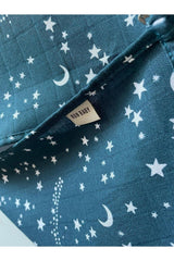 Muslin Baby Swaddle & Bathrobe Oeko-tex Certified 75x75cm Navy Blue Star Pattern 100% Cotton - Swordslife