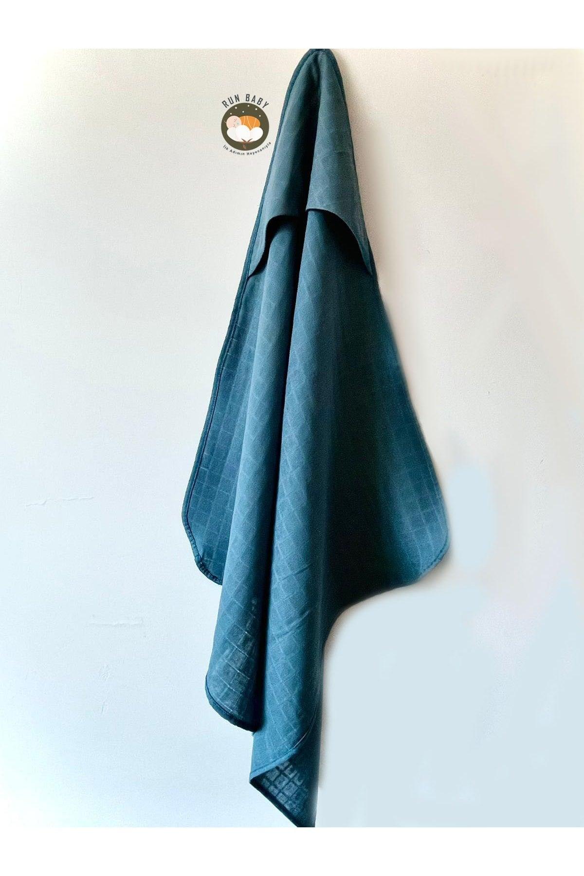 Muslin Baby Swaddle & Bathrobe Oeko-tex Certified 75x75cm Petrol Blue Color 100% Cotton - Swordslife