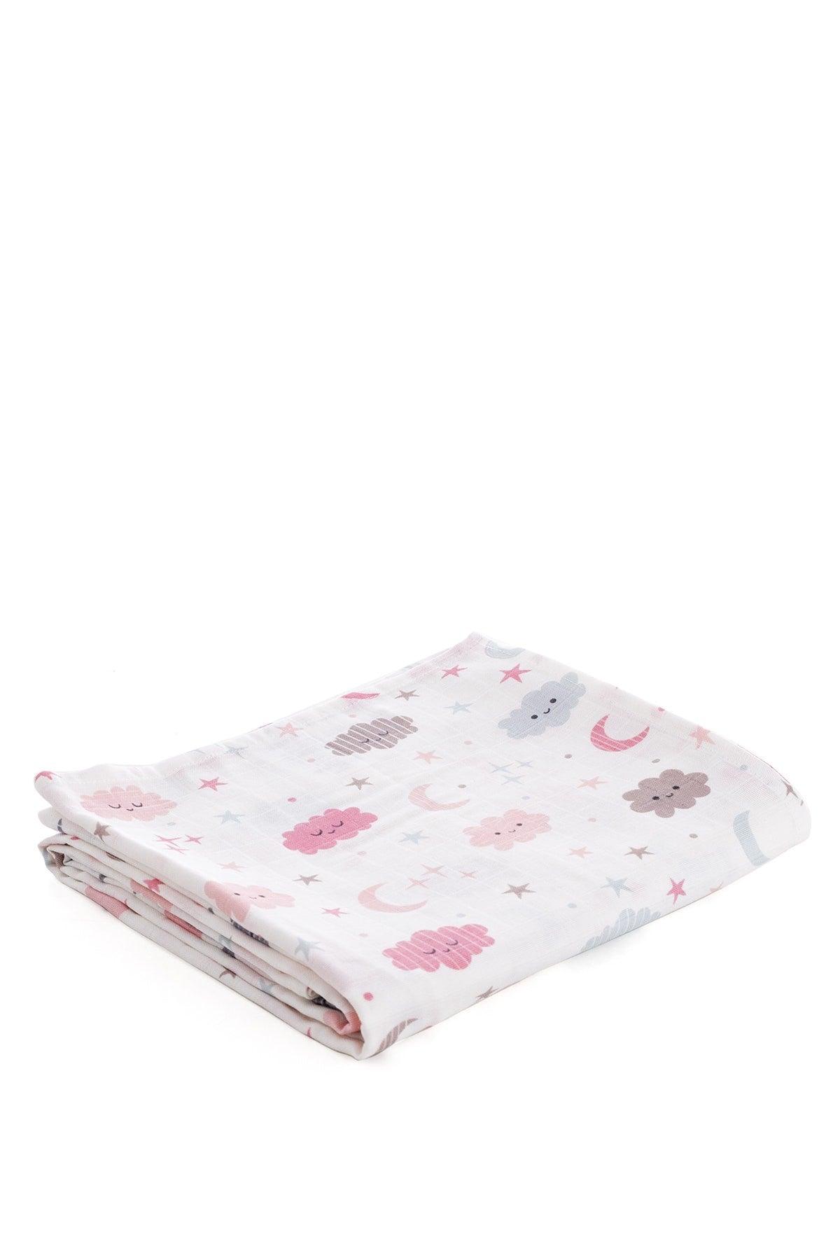 Muslin Cloth Cover Cloud Pattern - Pink 120x120 Cm + 4 Pieces Mouth Wipes - Swordslife