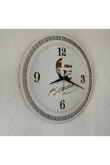 Mustafa Kemal Atatürk Silhouette Wall Clock White Mdf 40 Cm Modern Decorative Stylish - Swordslife