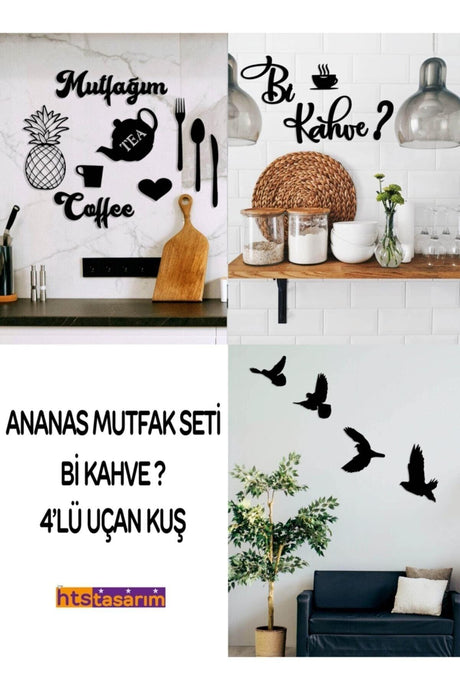 My Kitchen+bicoffee+4 Piece Bird 3 Products in 1 Wooden Wall Decor - Swordslife