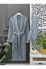 Plum Navy Blue Towel Bathrobe Set of 4