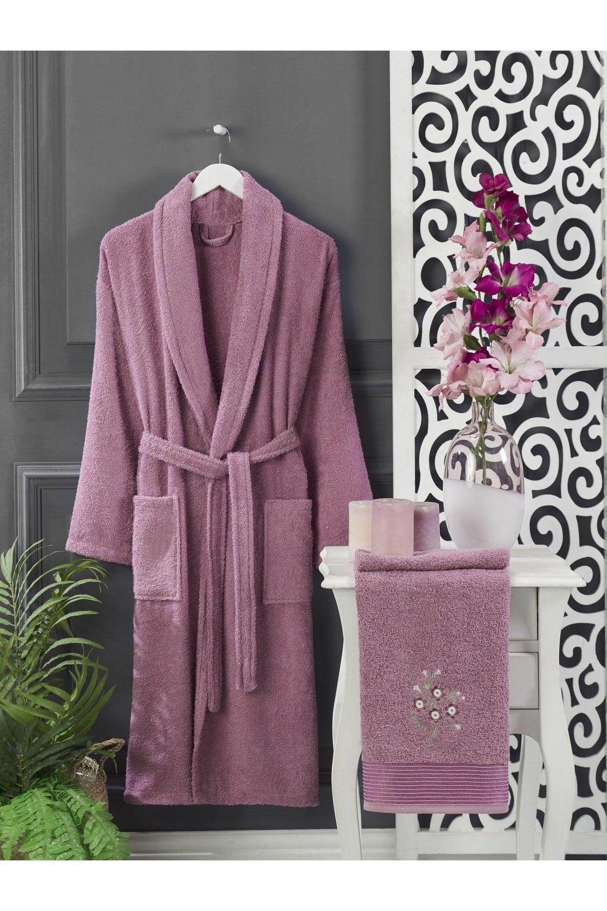 Plum Navy Blue Towel Bathrobe Set of 4