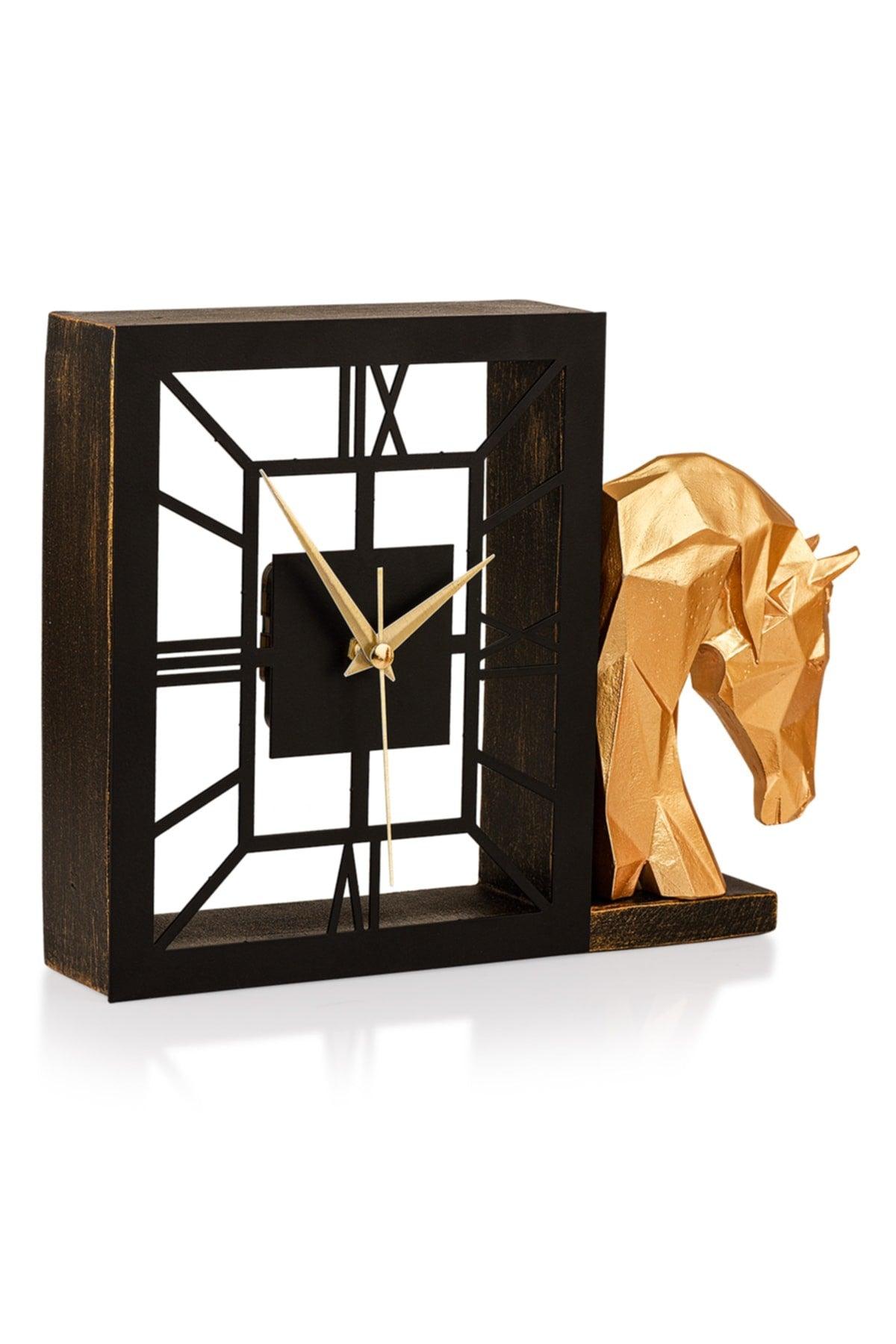 Muyika Kar Gold Silent Mechanism Polyester Trinket Metal Table Clock 25 X 21 Cm Horse Mms-pob - Swordslife